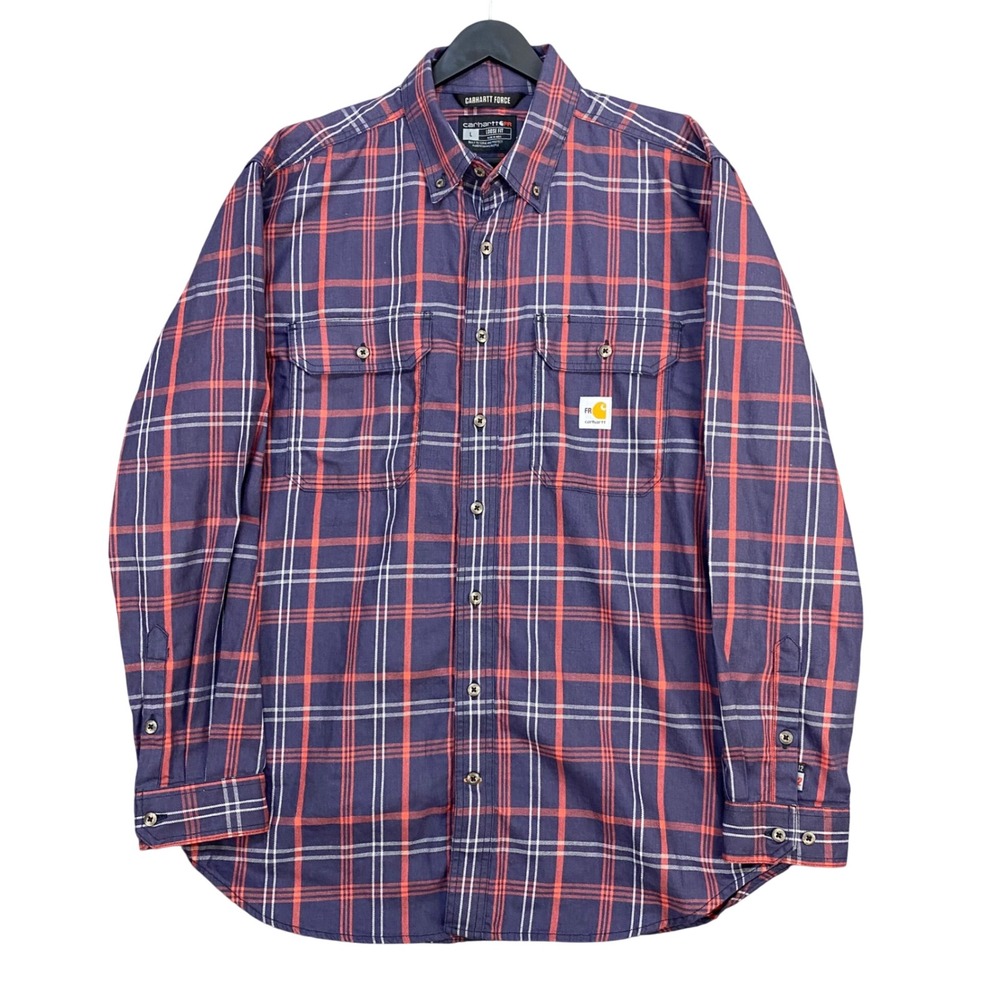 Carhartt Force Rugged Flex Flame Resistant Shirt Men L TW4507-FRM Blue Plaid NEW